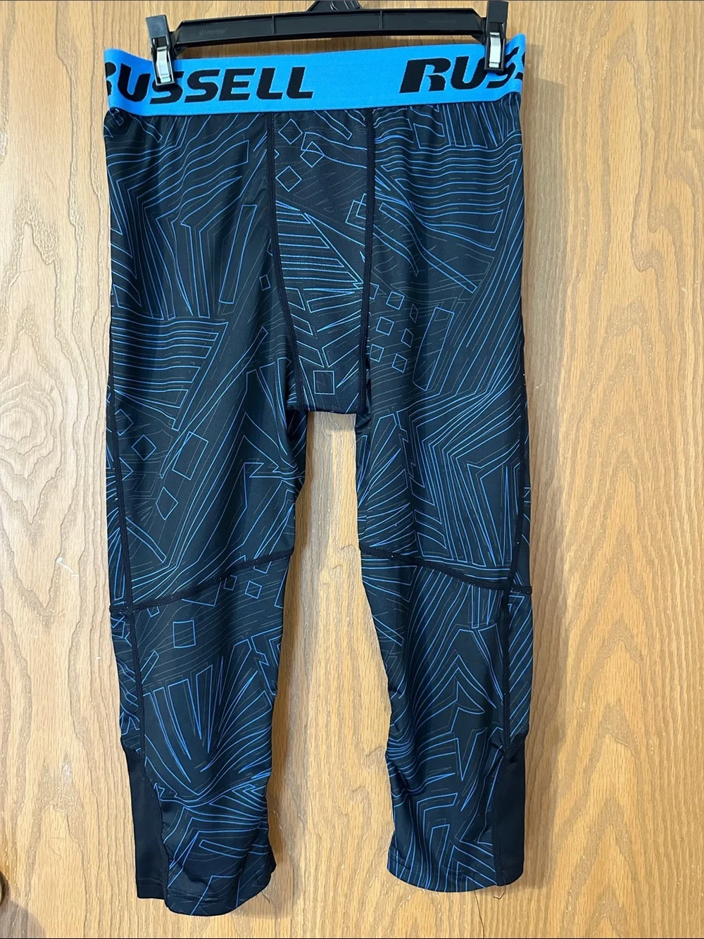 Russell Athletic Black Leggings with Blue Geometric Accents